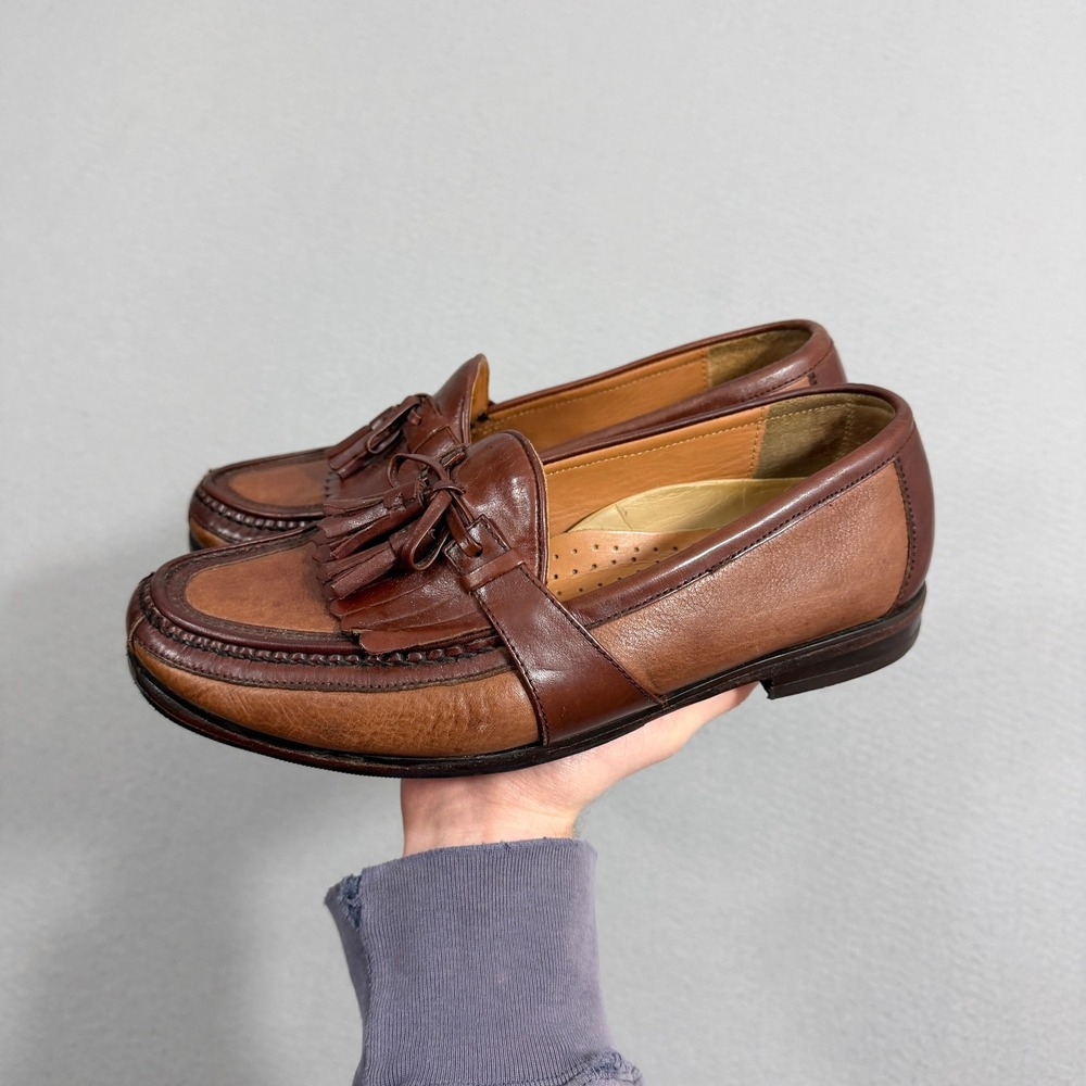 French Shriner Loafers Men 9.5 W Brown Boca Tassel Kiltie Two Tone Leather Shoes